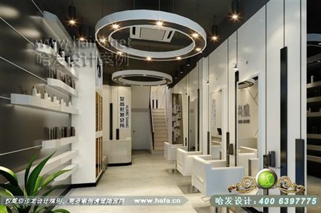 福建省南安市本案延续现代风格，采用钢琴键的元素理发店装修案例