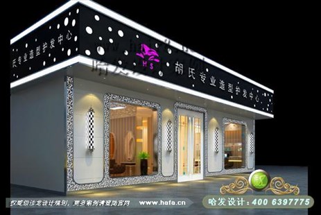 上海市黑白灰时尚、暖光温馨美发店装修案例